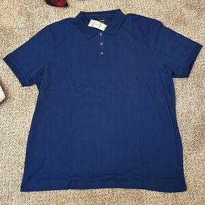 NWT Alfani Men’s Textured Polo Shirt Blue Stretch Short Sleeve XL